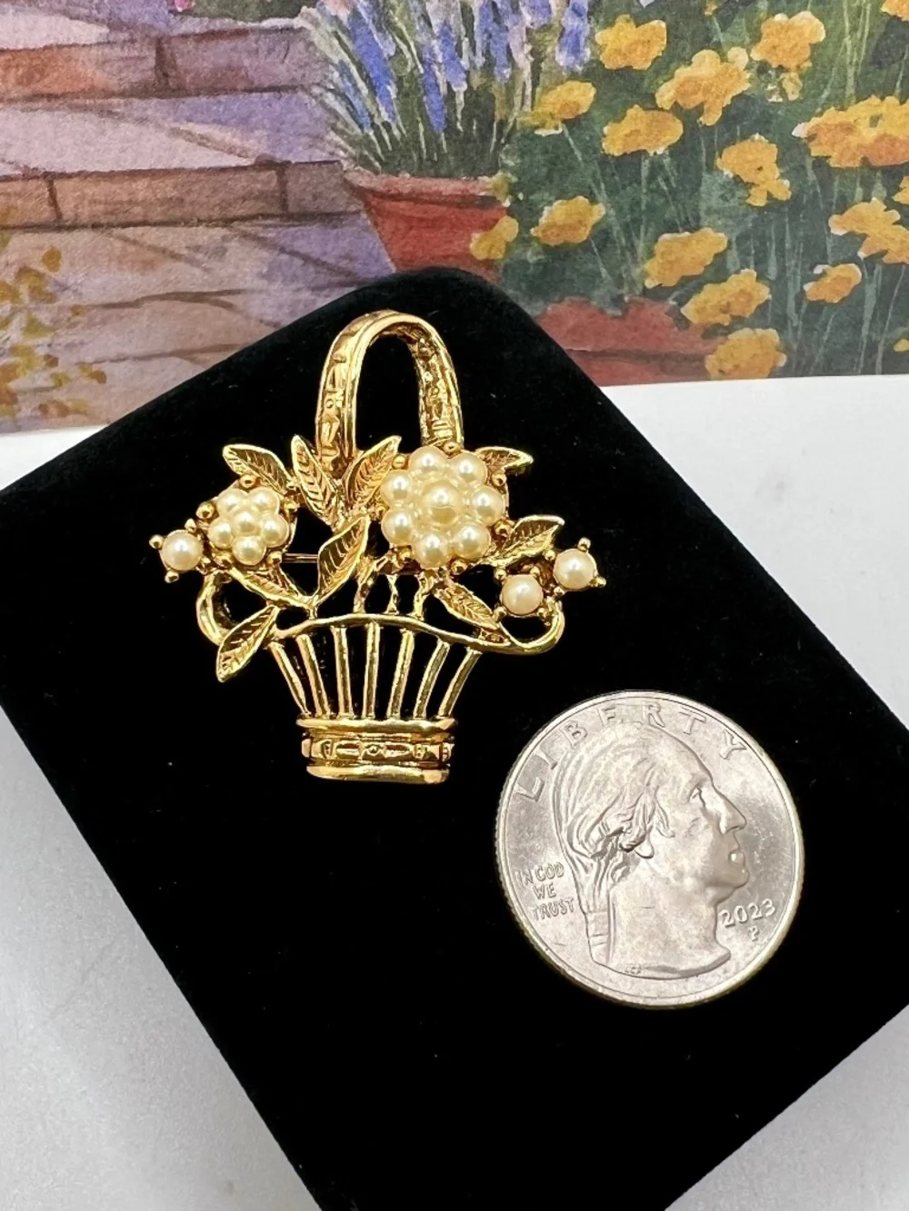 1928 Brand Basket of Pearl Flowers